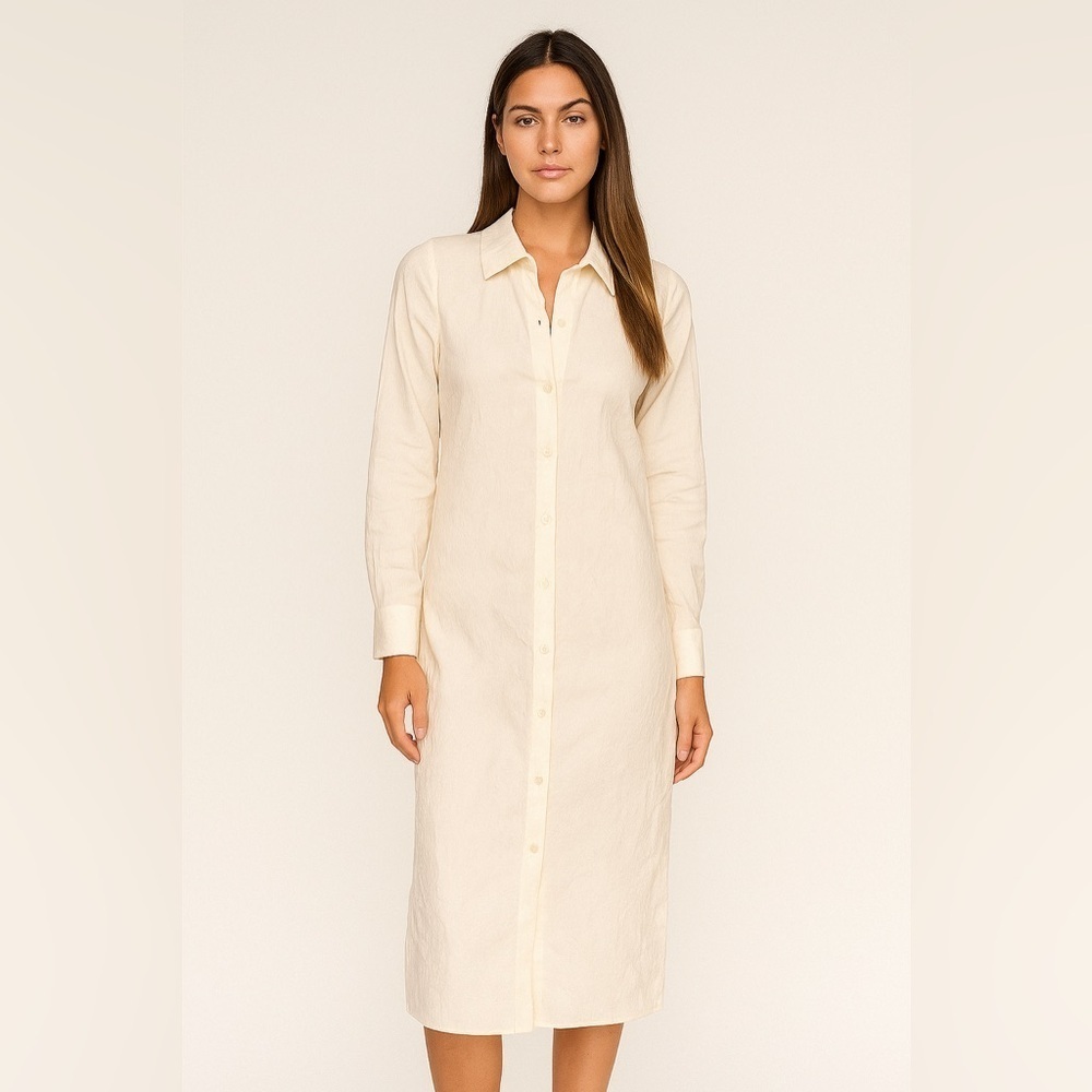 L’ Academie Crinkle Button Down Shirt Dress in Cream Size Medium